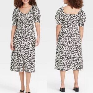 Linen Blend Ditsy Floral Dress